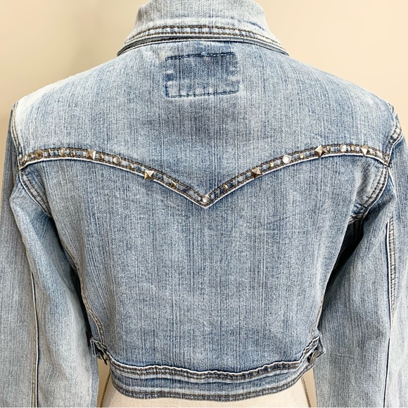 Soho Babe Cropped Jeweled Studded Jean Jacket Medium - Picture 7 of 11